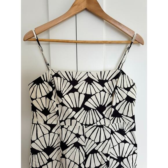 Melloday Abstract Wide Leg Jumpsuit In Bone Black & Cream Adjustable Straps M - Picture 2 of 9